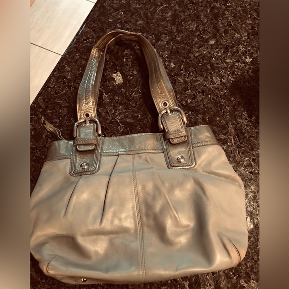 Coach, Soho, Pleated Tote, Grey Leather, Silver tone Hardware Accents, GUC - Picture 3 of 16